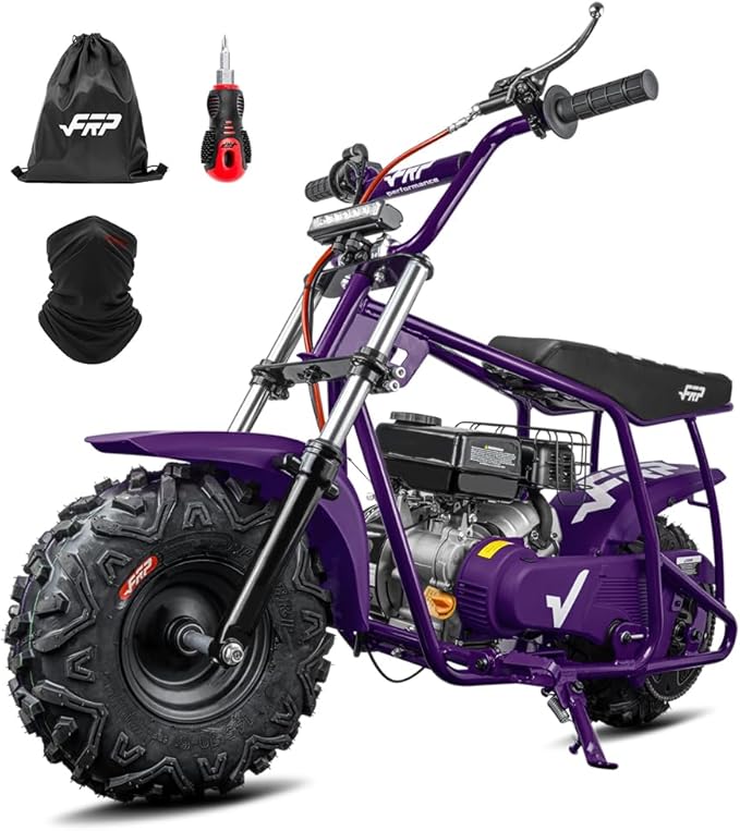 FRP GMB100 Performance 99CC 4-Stroke Mini Dirt Bike - Upgraded Hydraulic Brakes &amp Front Suspension Fork 28MPH Off-Road Mini Bike with LED Headlight Anti-Slip Seat Supports 220LBSPurple
