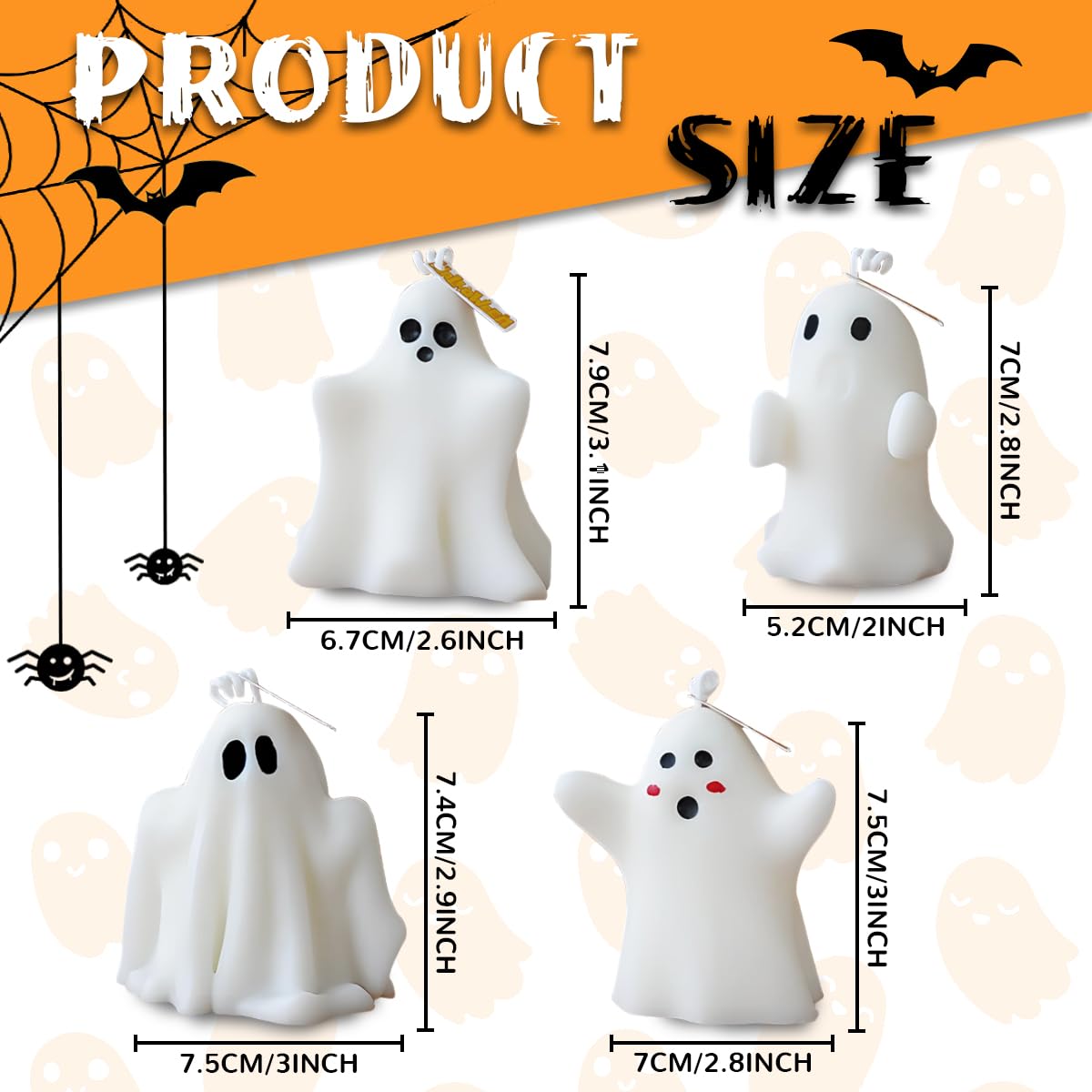 FANNEV 4Pcs Halloween Ghost Candles, Cute Ghost Scented Candle Decorations, Table Tea Light Candle Decoration for Bedroom, Bathroom and Living Room
