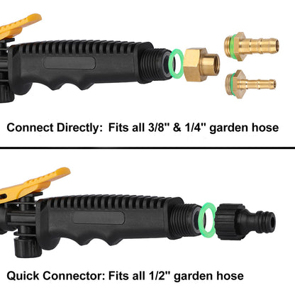Ramarmro 29" Sprayer Wand, 2 Brass Barbs Match 3/8'' & 1/4" Hoses, Adjustable Stainless Steel Replacement Garden Sprayer Wand with Built-in Shut-Off Valve, w/ 2 Hose Clamps & Connects Yellow