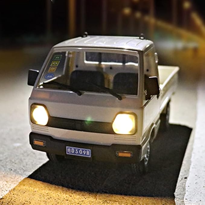WPL D12 Mini RC Truck for Adults 1/16 Scale 20km/h 2.4G 4CH Remote Control Crawler High-Speed Climbing Truck with LED Lights Cargo Drift Car - RTR / 3 Batteries