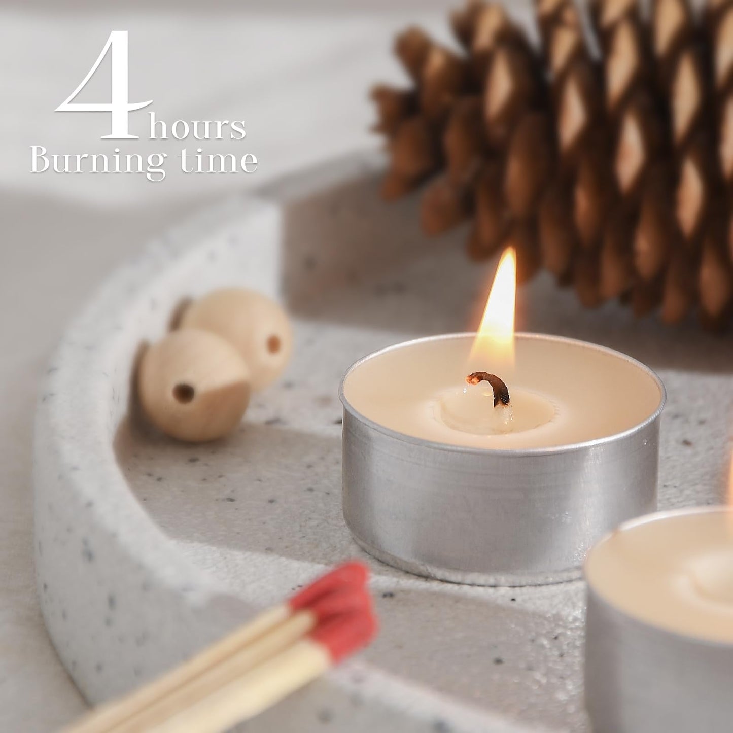 Natural Ivory White Beeswax Tealight Candles in Metal Aluminum Cup - Organic Small Candle Natural Scent Smokeless 4-5 Hours Burning - Pack of 12