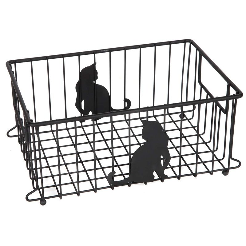 Lily's Home Cat-Themed Wire Basket, Kitchen and Desk Organizer, Cute Caddy for Cat Lovers for Kitchen, Pantry, Cabinet, Bathroom and Office (Large)