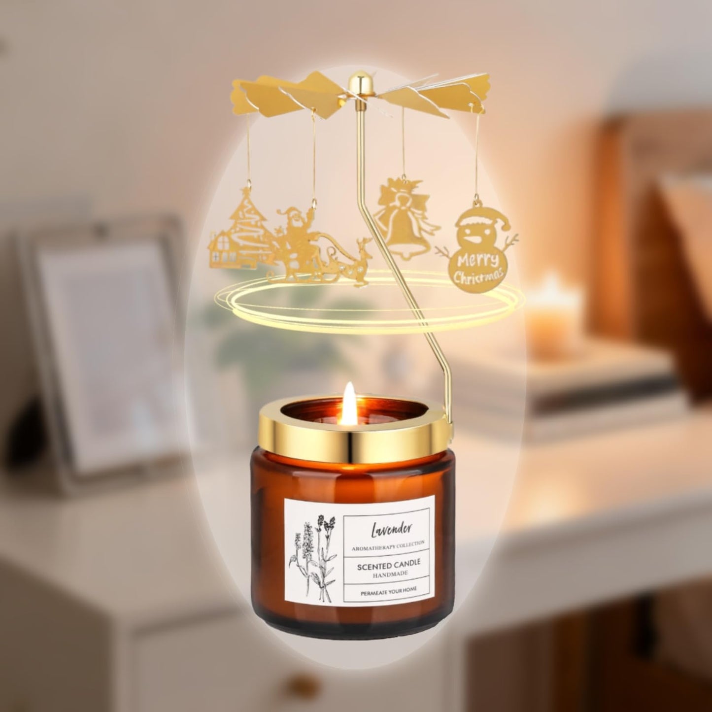 Christmas Candle Gifts for Women, Rotatable Lavender Scented Candle Gifts for Mom Wife Anniversary Valentine's Day Christmas, Unique Birthday Gift for Sister Girlfriend with Gift Box