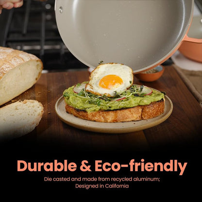Nutricook 10.5” Ceramic Nonstick Pan with Lid, Steamer & Spatula | Oven Safe, Induction Compatible | 10-in-1 Multi-Function Cookware for Saute, Frying, Searing, Steaming & Baking, Canyon Sunset