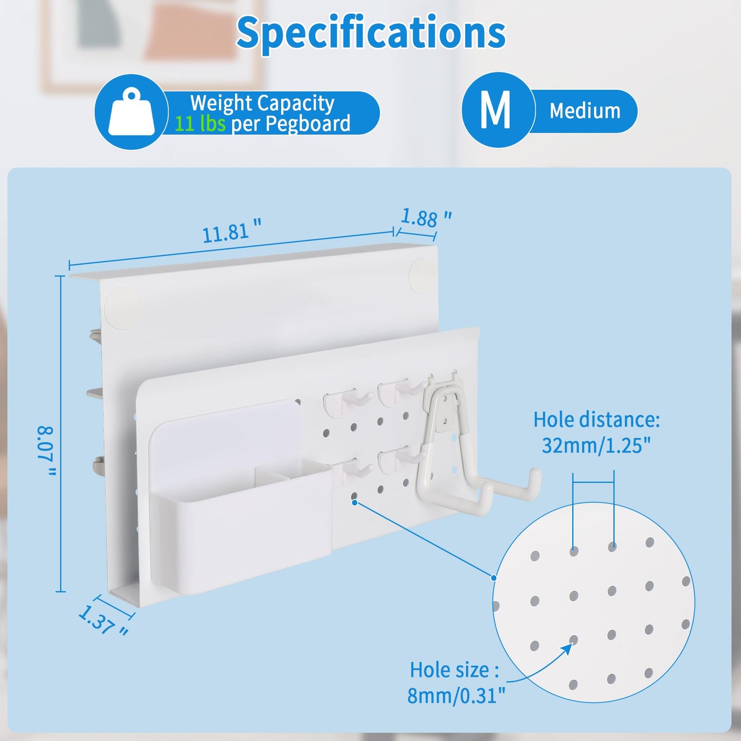 Desk Side Storage Under Desk Laptop Holder, No Drill Hanging Desk Organizer with Pen Holder, Clamp-On Table Side Tray Desktop Organization Mount for Office and Home (White)