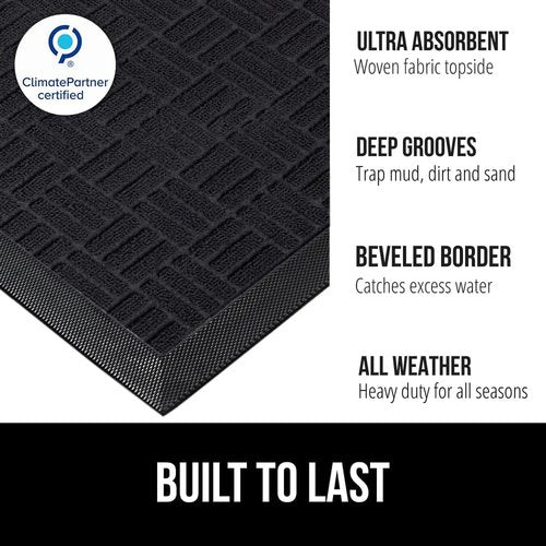 GORILLA GRIP 100% Waterproof Doormat - All-Season WeatherMAX, Stain & Fade Resistant, 58x34, Black Maze