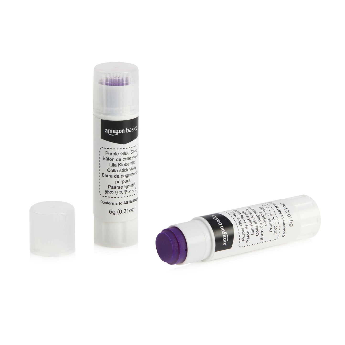 Amazon Basics Purple Washable School Glue Sticks, Dries Clear, 0.21-oz Stick, 2-Pack