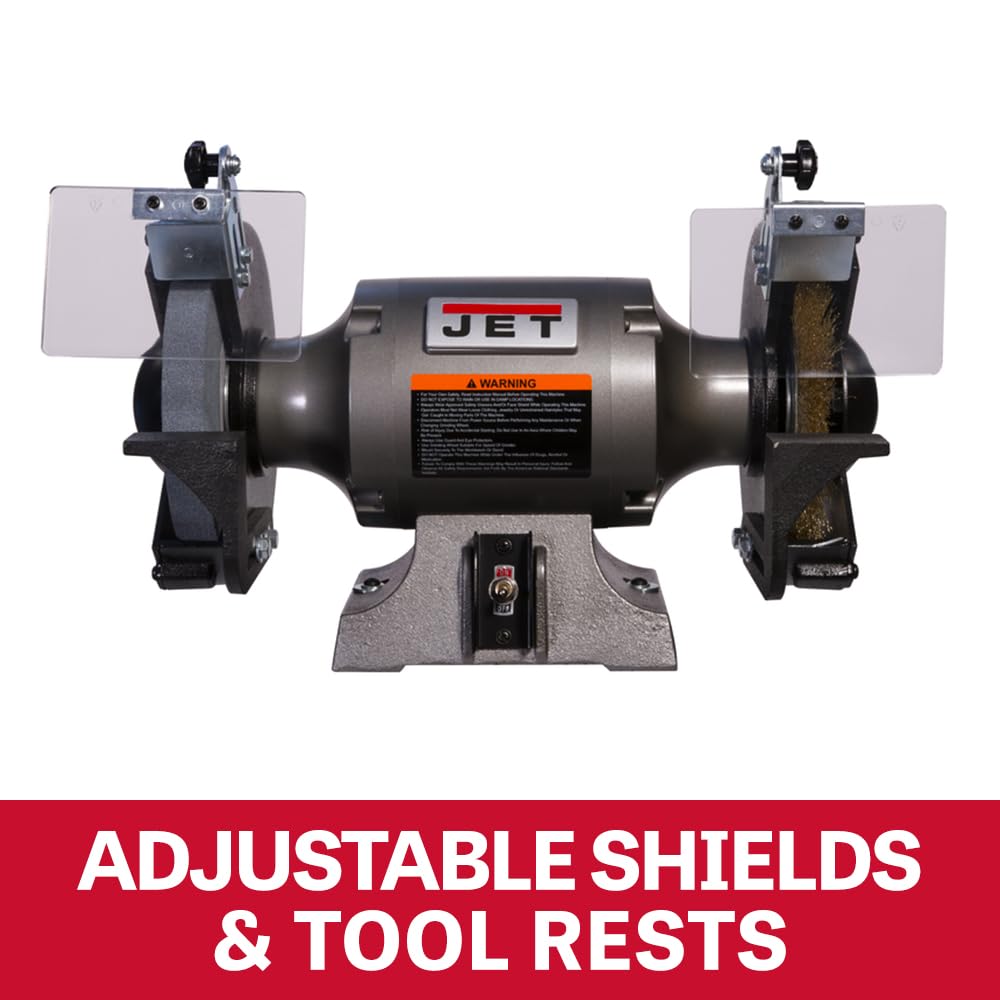 JET 8-Inch Bench Grinder with Wire Wheel, 3450 RPM, 1 HP, 115V 1Ph (JBG-8W)