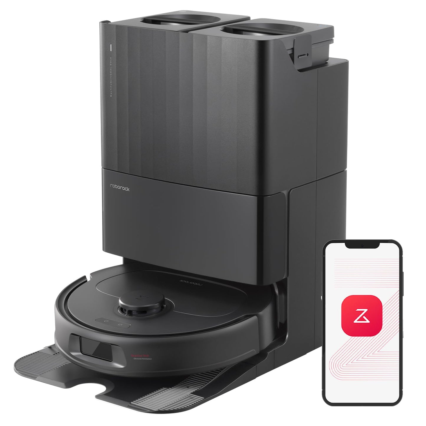 roborock Qrevo S Robot Vacuum and Mop, Self-Drying, Auto Mop Washing, 7000Pa Suction, Self-Emptying & Refilling, 10mm Auto Lifting, 200RPM Spinning Mops, Smart Obstacle Avoidance, Black