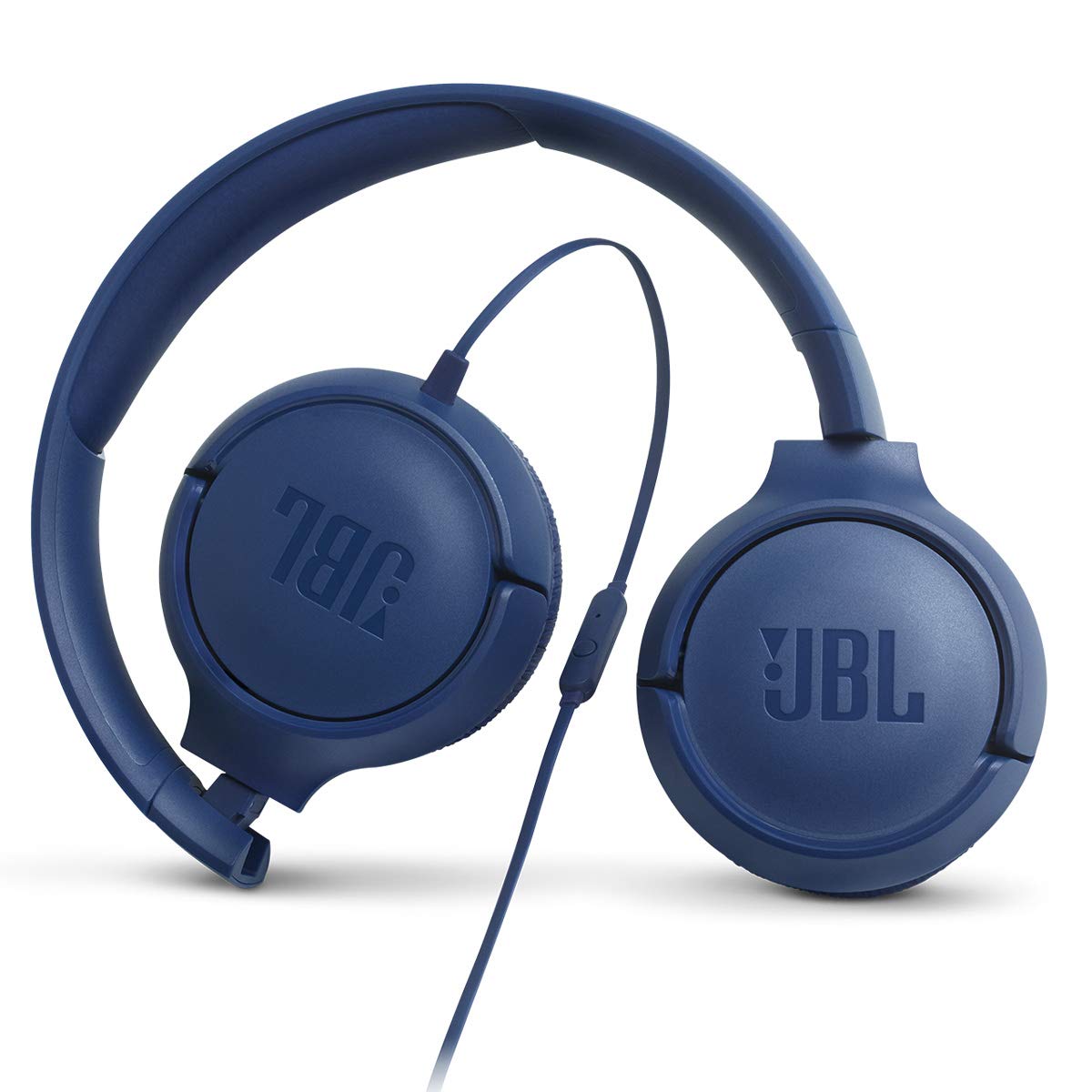 JBL Tune 500 - Wired on-ear headphones, JBL Pure Bass Sound, 1-button remote/mic, Tangle-free flat cable, Lightweight and foldable design, Ask Siri or Google Now (Blue)