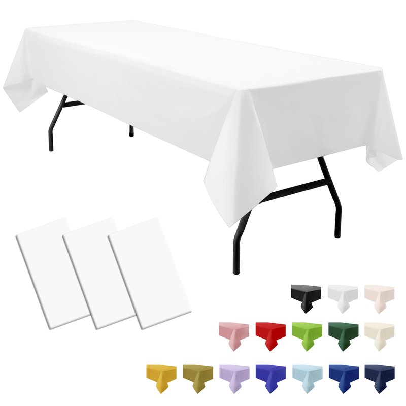 PartiPallete 3-Pack Premium Plastic White Tablecloth Disposable 54" x 108" Rectangle Table Cover Party PEVA Table Cloths for Parties Birthday Wedding Engagement Banquet Fits up to 8 ft Long Tables