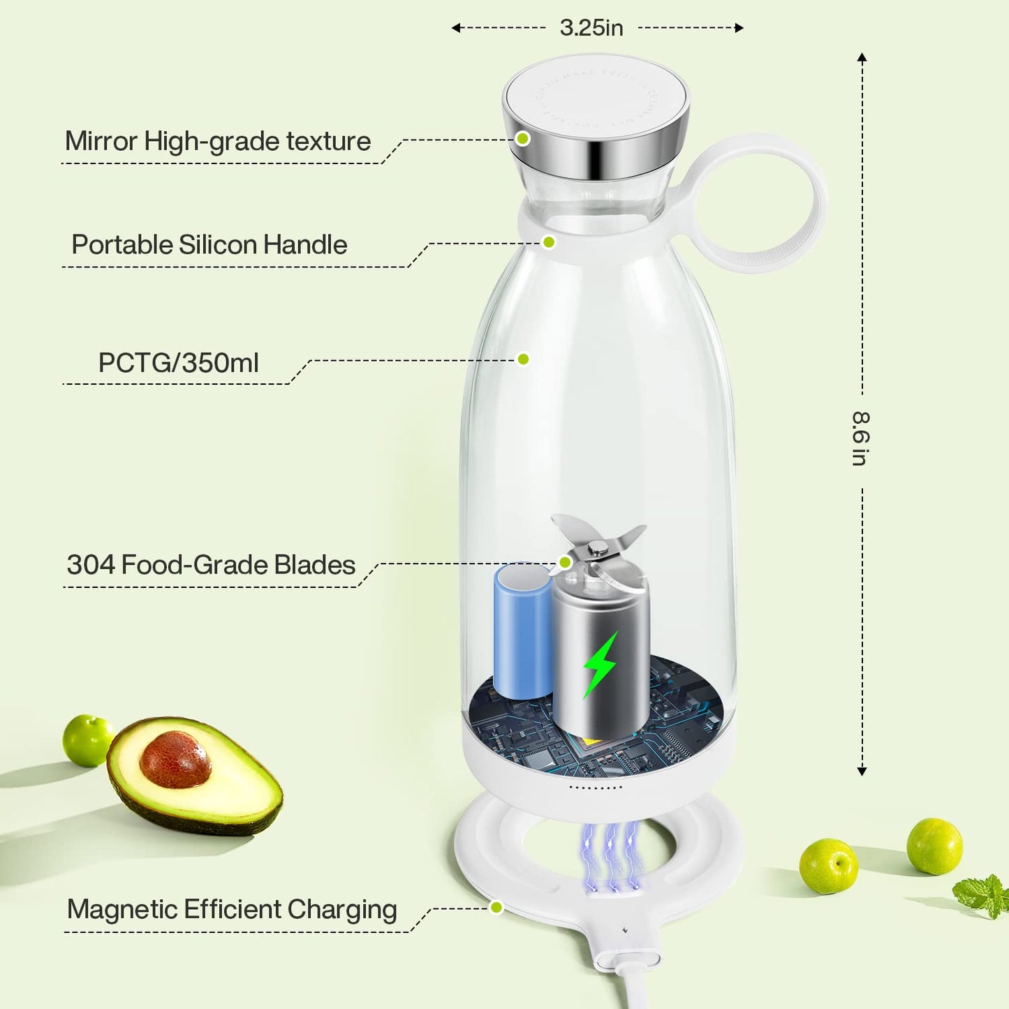 MIAOKE Portable Blender,Fashion Portable Blender for Shakes and Smoothies 11.8 Oz,Magnetic USB Fast Charging Mini Mixer Bottle,Take It for Traveling, Outdoor, Gym, Office, Cars, Gift -PK