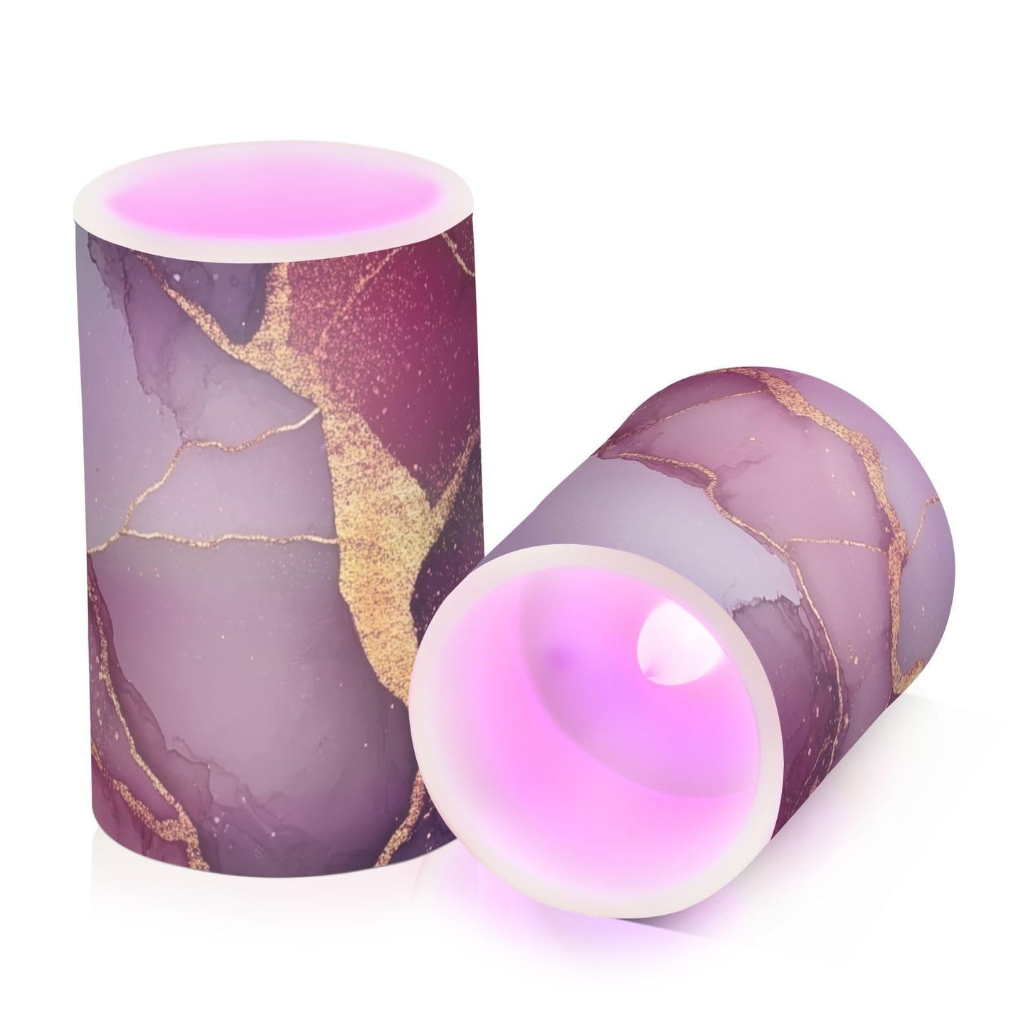 famyily Marble Burgundy Gray Flameless Candles Led Flameless Candles with Timer for Dining Room Table 4" 5" Set of 2