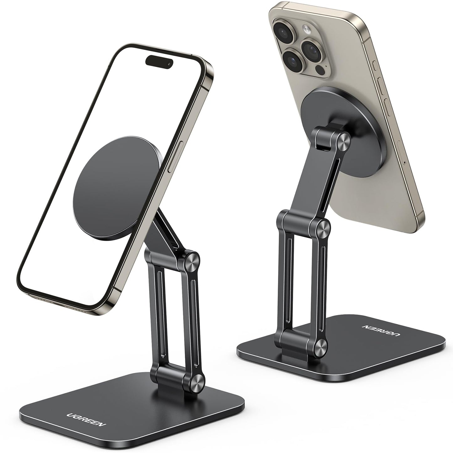 UGREEN Magnetic Phone Stand Compatible with MagSafe Holder for Desk Ergonomic Design Adjustable, Aluminum Cell Phone Stand Compatible for iPhone 17 Air 16 15 14 13 12 Pro Max and MagSafe Case, Grey