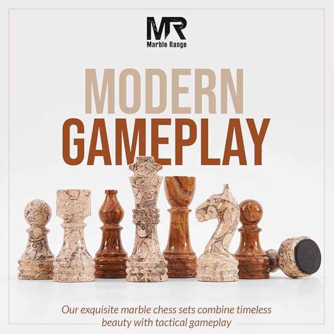 Marble Chess Set for Adults 15 Handmade Coral &amp Dark Brown Board Game with 32 Chess Pieces 2 Extra Queens &amp Storage Box Luxury Travel Game – Elegant Home Décor