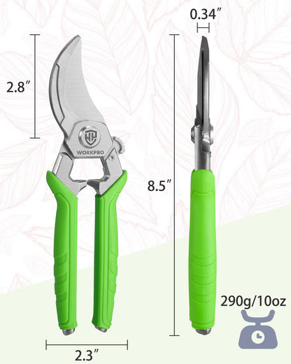 WORKPRO 8.5" Bypass Pruning Shears, Professional Garden Shears with Forged Steel Blades, 3/4" Cut Capacity, Spring-Loaded, Safety Lock, Hand Pruner & Plant Clippers for Trimming, Bonsai, Flowers