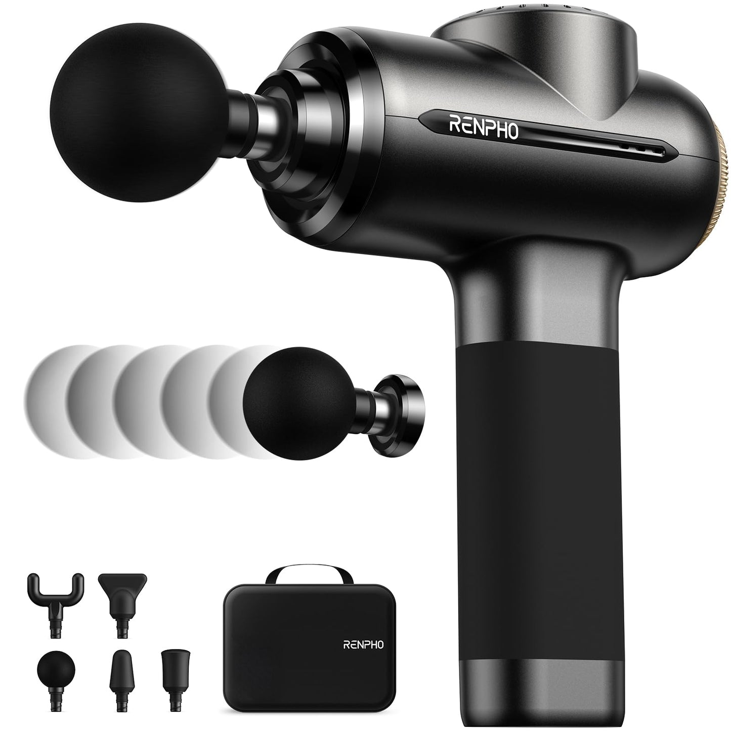 RENPHO Massage Gun Deep Tissue with 12mm Amplitude, Percussion Muscle Massage Gun, Portable Electric Handheld Massager Gun, LED Touch Display Carry Case Power