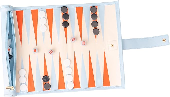 ban.do Cute Travel Games 3 in 1 Board Games for Adults Checkers Backgammon Leatherette Activity Roll Checkered