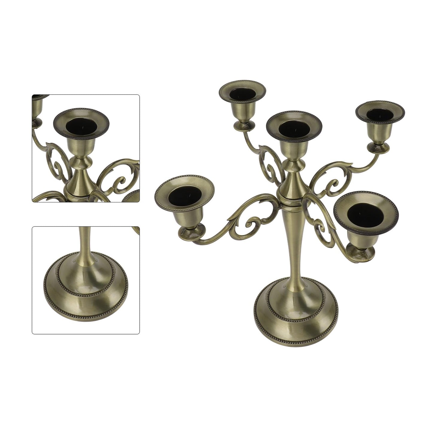 Pilipane 5 Arm Candlestick Holder Iron Retro Decorative Candle Holder Centerpiece for Home Church (Bronze)