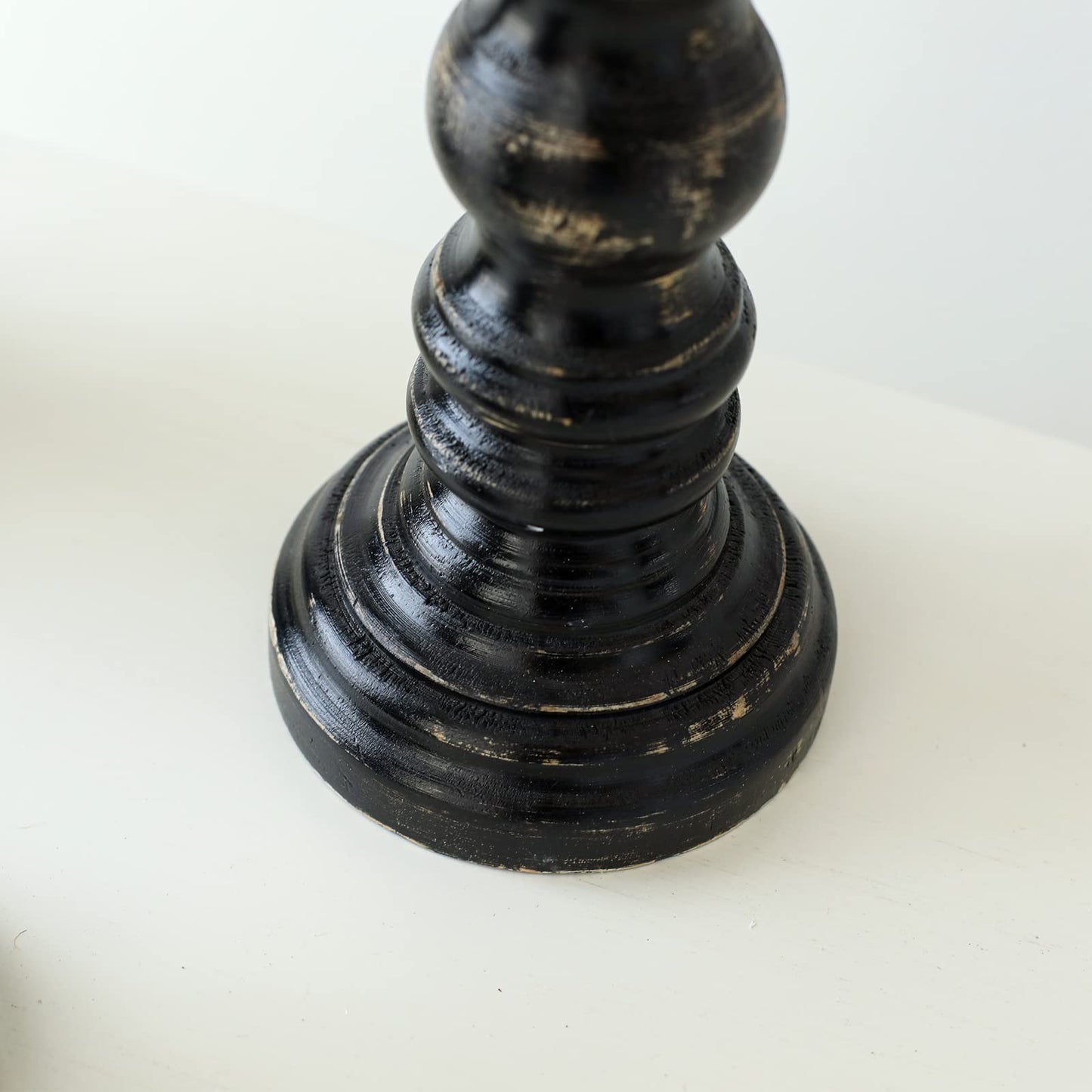 SWALLOWLIVING Rustic Farmhouse Wood Pillar Candle Holder Set of 3 for Candlestick, Black