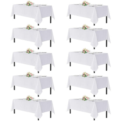 sancua White Table Cloths Rectangle, 10 Pack Tablecoths Rectangular for 6 Foot Tables - Washable Polyester Fabric Table Cover for Wedding, Birthday Party, Banquet Reception, 54x108 Inch