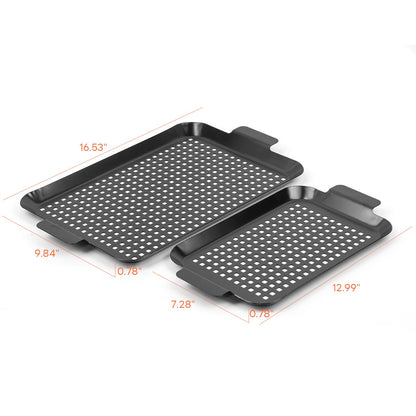 Ayiusedeza 2PCS Grill pan, BBQ Grill Topper for Outdoor Grill with Hole, Non-stick enamel coating, suitable for picnicking, camping, yard (2 pieces)