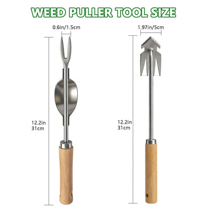 Doubleggs Weed Puller Tool, 2 Pack Garden Tools with 4 Teeth Weed Puller and Uprooting Weeding Tool for Garden, Patio, Lawn, Flower Beds and Sidewalk