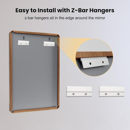 LOAAO Bathroom Mirror - 60X28 Inch Rounded Rectangle Design with Wood Grain Metal Frame | Anti-Rust, Versatile Hanging Options