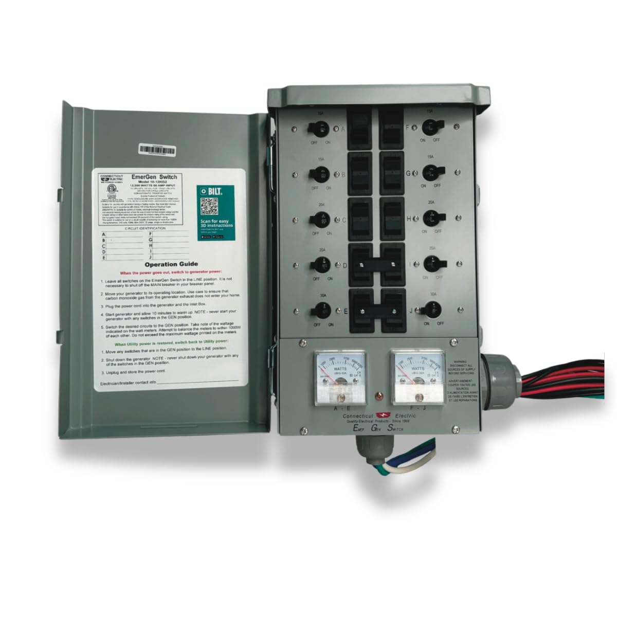 Connecticut Electric EmerGen Backup Power Manual Transfer Switch - 50 Amp, 10-Circuit, 12500 Watts, for Generator (Transfer Switch Only)