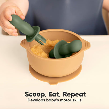 KeaBabies Silicone Baby Spoons & Forks Set - 4-Pack Utensils for Baby Led Weaning, BPA-Free (Slate)