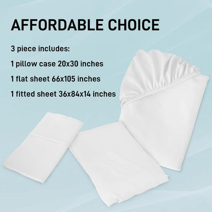 Regine Switzerland Hospital Bed Sheets Set - 3-Piece White Bedding with Fitted Sheet 36"x84"x14"