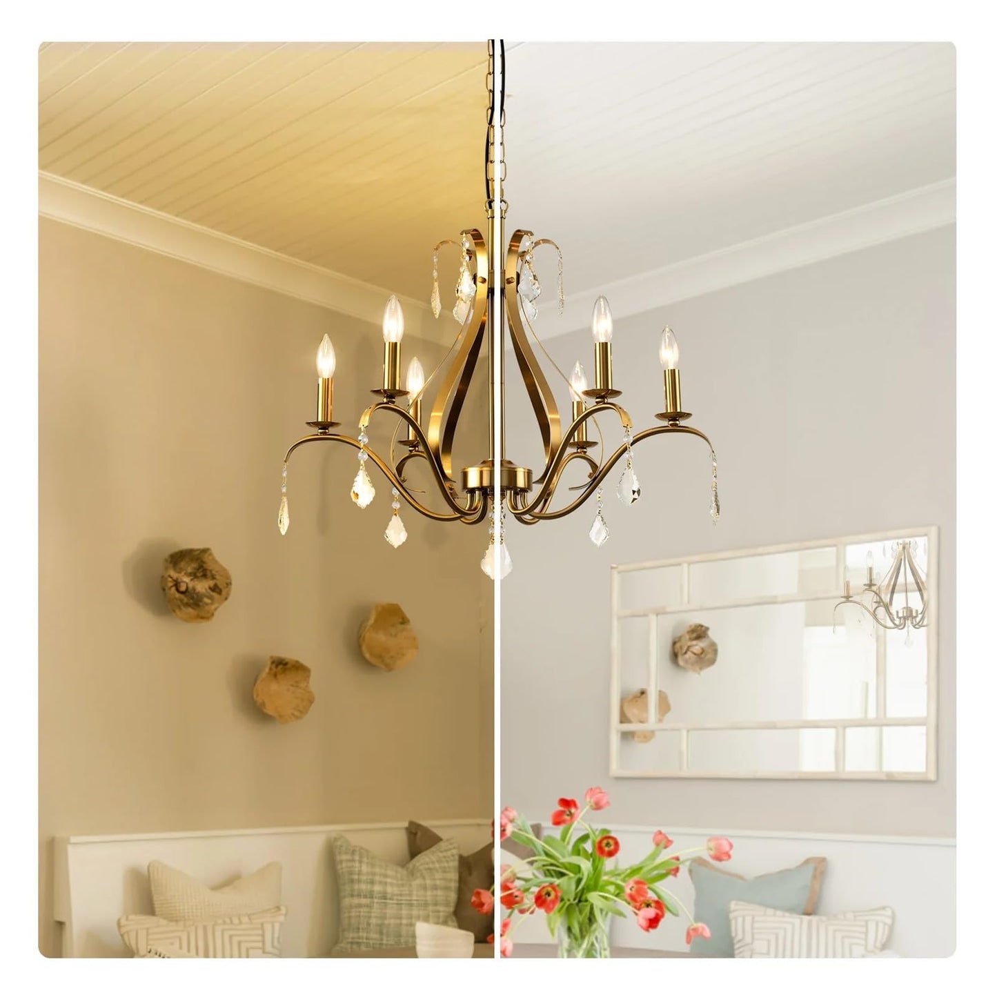 Modern Chandelier for Dining Room Living Room K9 Crystal Pendant Lighting Candle Chandeliers Home Decoration Light Fixtures,Comfortable Lighting