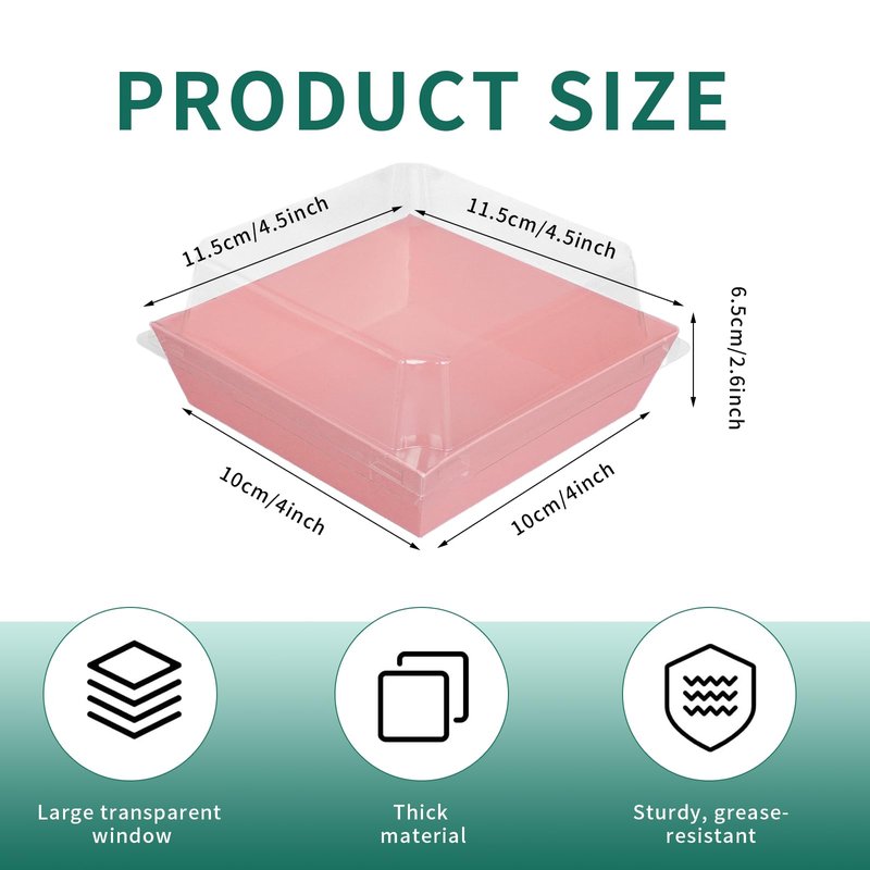 TANEMUDO 200 Pack Charcuterie Boxes with Clear Lids and Rope for 4 Inches Cake Boxes Disposable Square Dessert Food Containers for Bakery Cookies Strawberries Fruits Display (Pink)