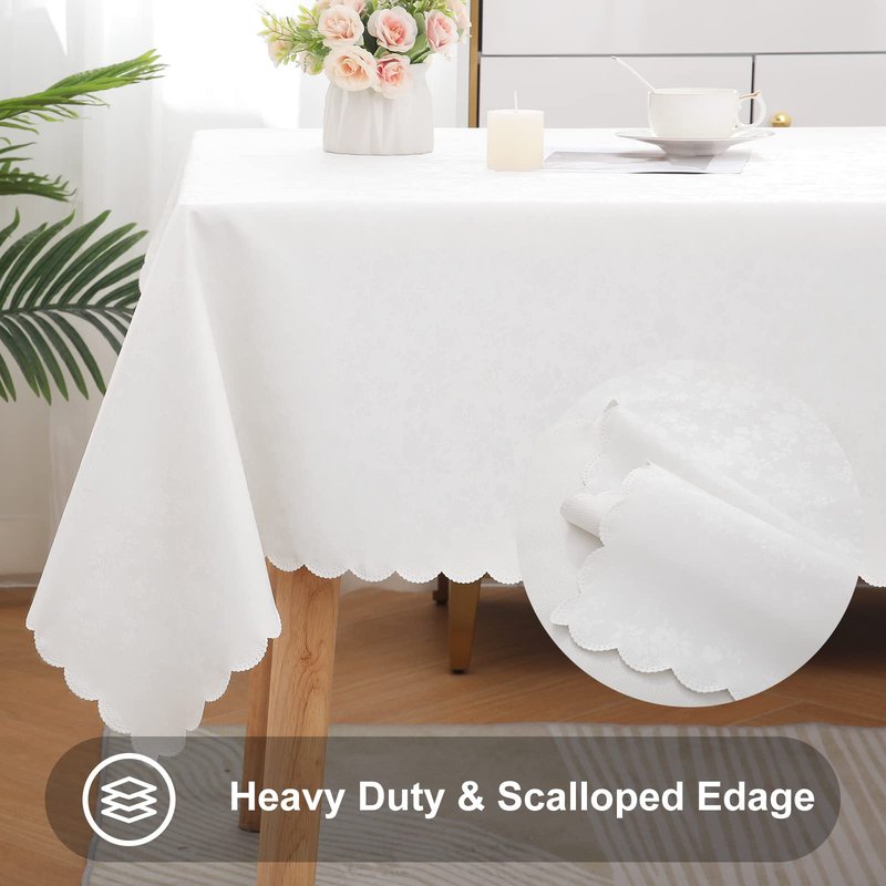 Smiry Rectangle Table Cloth, Waterproof Heavy Duty Vinyl Tablecloths, Wipeable Washable Table Cover for Kitchen and Dining Room (White, 70" X 108")