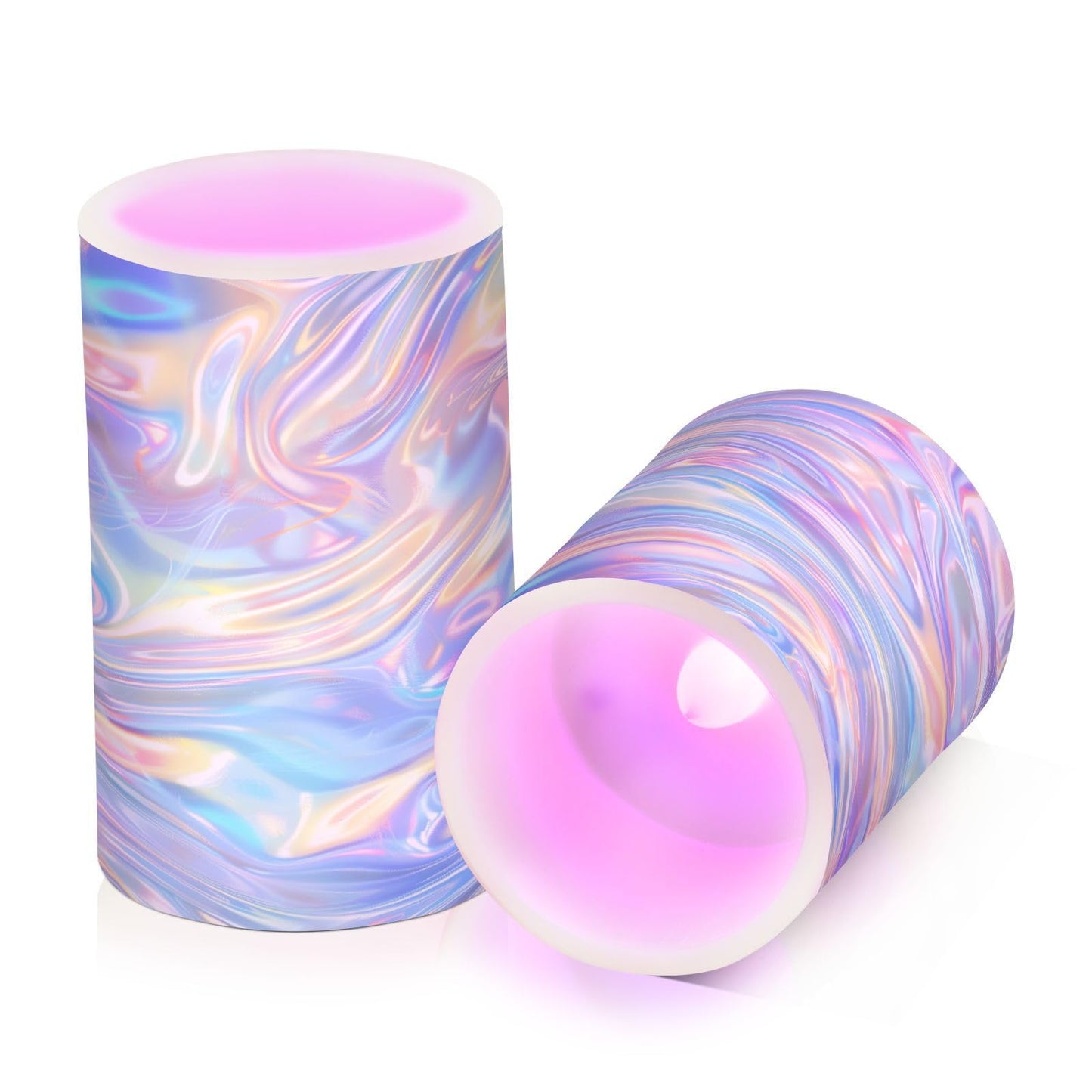 ALAZA Holographic Pattern Flameless Candles, LED Pillar Candles with Remote Timer, Battery Operated Candles Set of 2