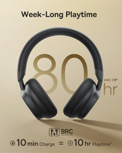 Baseus Bowie MH1 Adaptive Active Noise Cancelling Headphones, Real-Time Adaptive Hybrid ANC, SuperBass 2.0, LDAC Hi-Res Sound, 80H Playtime, Comfortable Fit, Clear Calls, Bluetooth 6.0 -Cosmic Black