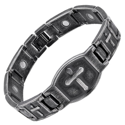iHeartDogs Hero Company Magnetic Bracelet for Men - 'For The Fallen' Arlington Magnetic Stainless Steel Men's Cross Christian Bracelet