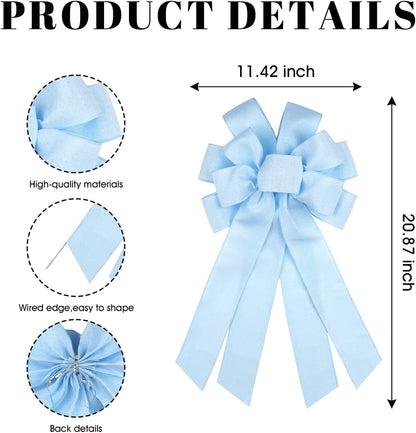 Skiennix Baby Blue Large Bow - 11x21 Inch Linen Texture Wired Ribbon for Wreaths & Decor