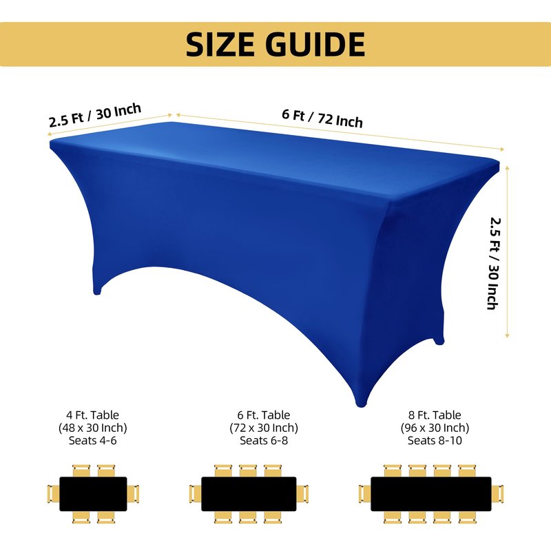ZarzaaSik 10-Pack 8ft Spandex Table Covers for Rectangle Folding Tables - Washable Elastic Tablecloth - Ultimate Fitted Table Protector for Parties, Trade Shows, Banquet, and Wedding