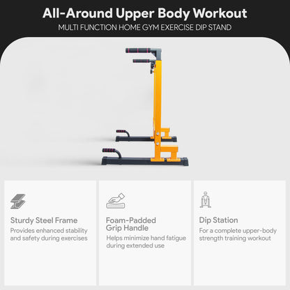 BalanceFrom Steel Frame Dip Station with Adjustable Height, 500 Pound Weight Capacity – Upper Body Workout Home Gym Equipment for Triceps, Push & Pull Ups, Leg Raises, and Bench Press