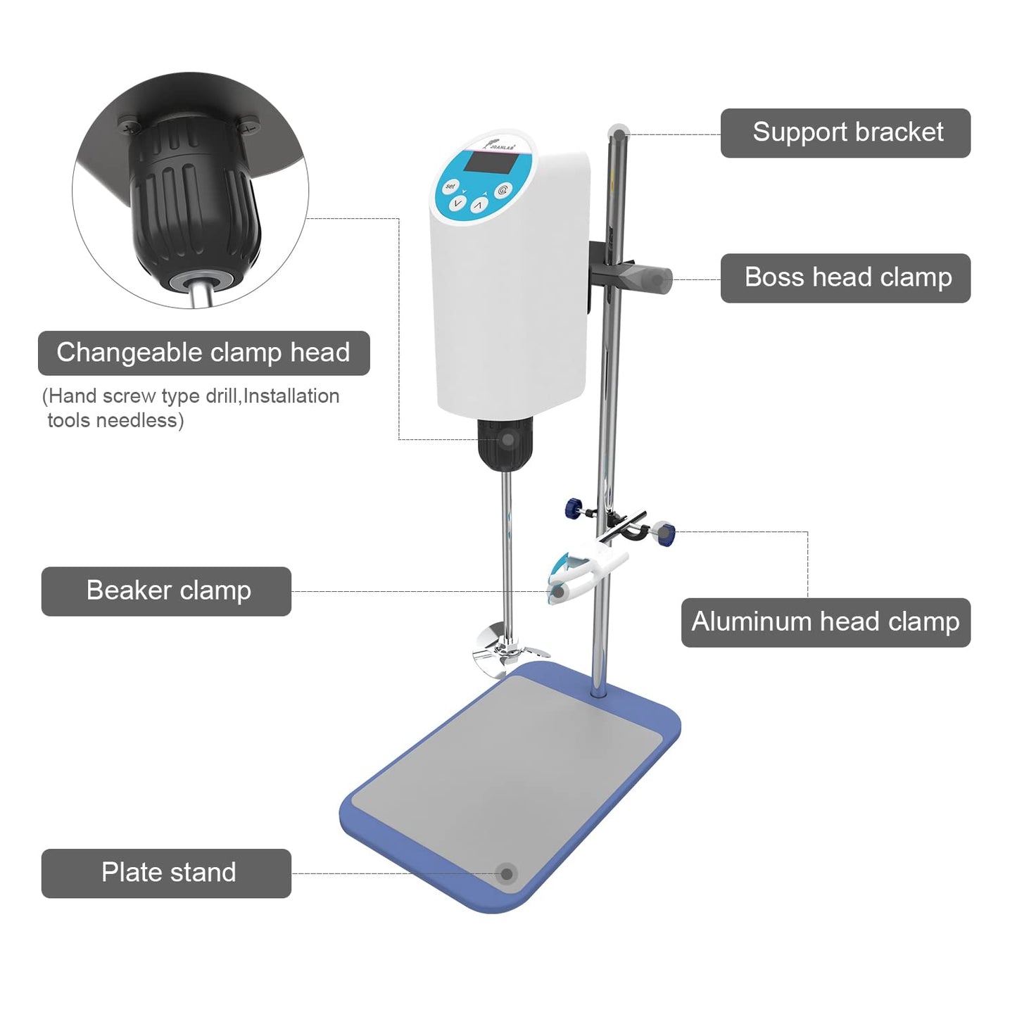 JOANLAB Digital Overhead Stirrer Mixer Electric Laboratory Industrial Liquid Mixer Stirring 30,000mPa.s,20L,100-2000RPM Adjustable