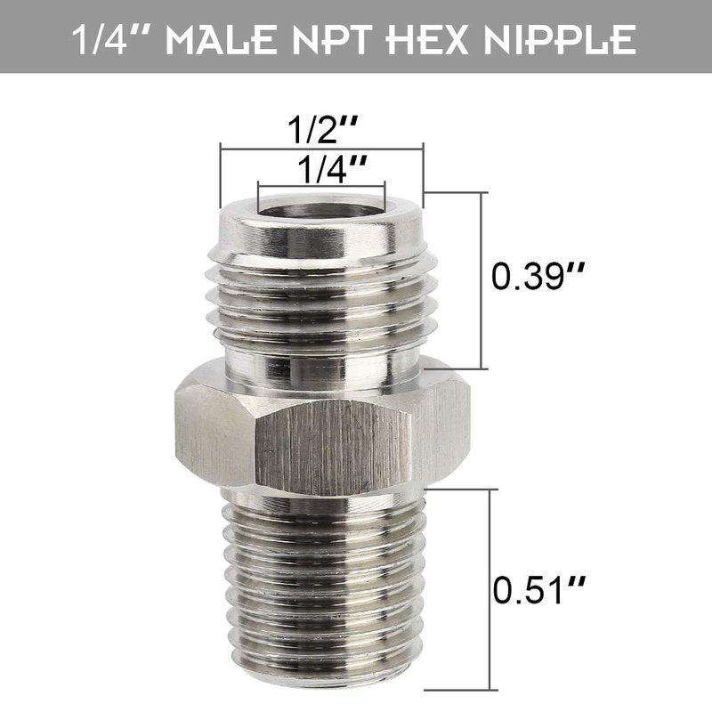 OneBom Ball Lock Post with Poppets, 1/4’’ Male NPT Hex Nipple, 19/32"-18 Gas/Liquid Corny Keg Adapter (Gas)