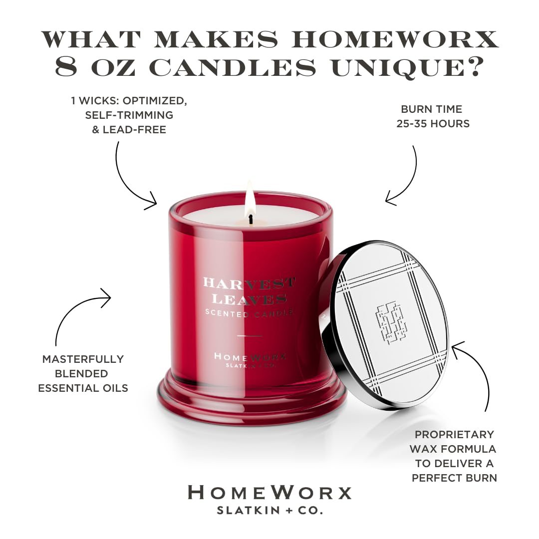 HomeWorx by SLATKIN + CO. Candle- Harvest Leaves, 8 oz. Premium Scented Candle - 25-35 Hours Burn Time