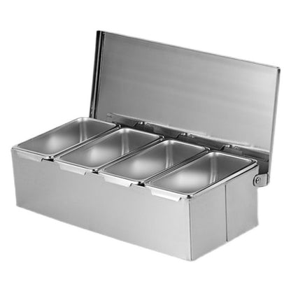 Cocoarm Stainless Steel Seasoning Box, 4 Compartment Tray, Large Capacity for Kitchen Storage