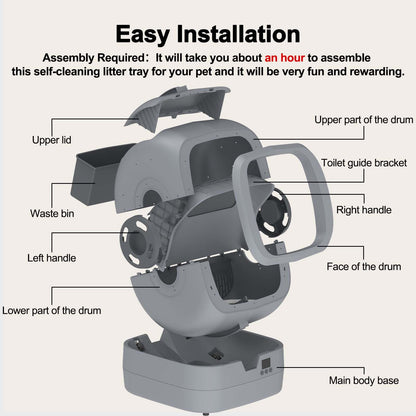 Automatic Cat Litter Box Self Cleaning - APP Control and Weight Monitoring - 86L Ultra-Quiet - Smart Health Monitor, Safe Anti-Pinch, Self Cleaning Litter Box (Assembly Required) -Worry Free Returns