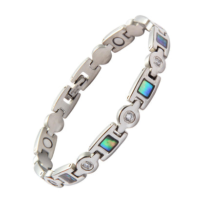 KYOSI Magnetic Bracelets for Women 3500 Gauss Magnet Fashion Zircon and Shell Womens Stainless Steel Bracelet Jewelry 7.48 inches