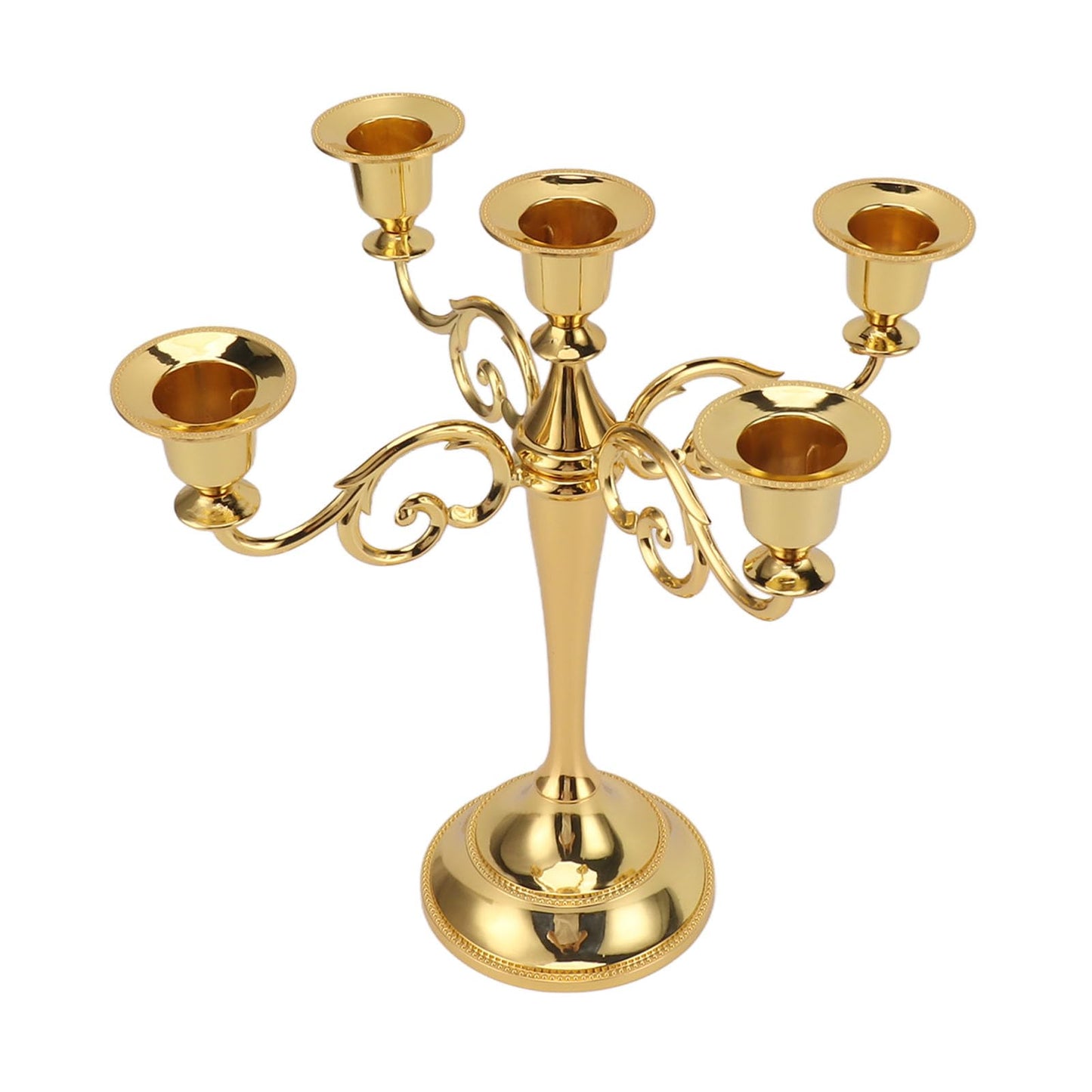 YUEYASHUX 5 Arm Candlestick Holder Retro Decorative Iron Candle Holder Centerpiece for Home Church (Gold)