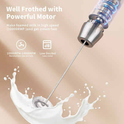 Maestri House Rechargeable Milk Frother with 3 Heads, LunaFro AS Handheld Electric Foam Maker Waterproof Detachable Stainless Steel Whisk Drink Mixer Foamer with Stand for Lattes, Cappuccino, Egg