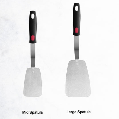 Stainless Steel Flexible Spatula Solid Turner, XiaoZu Thin Metal Spatula for Cast Iron Skillet, Thin Blade and Heat Resistant Silicone Handle, Great for Egg, Cookie, Meat, Crep, Medium + Large