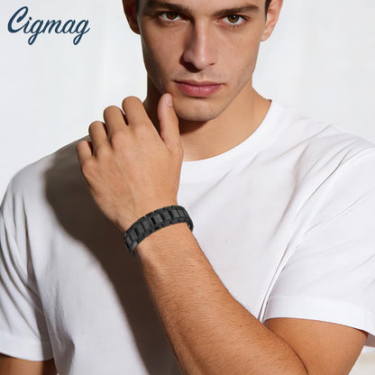 Cigmag Copper Bracelet for Men, Triple Row Magnetic Bracelet with Strength 3800 Gauss Magnets, Adjustable with Sizing Tool (Black)